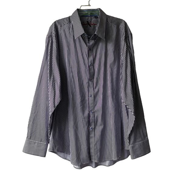 Robert Graham X Striped Button Down Flip Cuff Dress Shirt Cotton Purple Mens 3XL - Picture 1 of 16